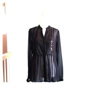 Black sequined sheer blouse